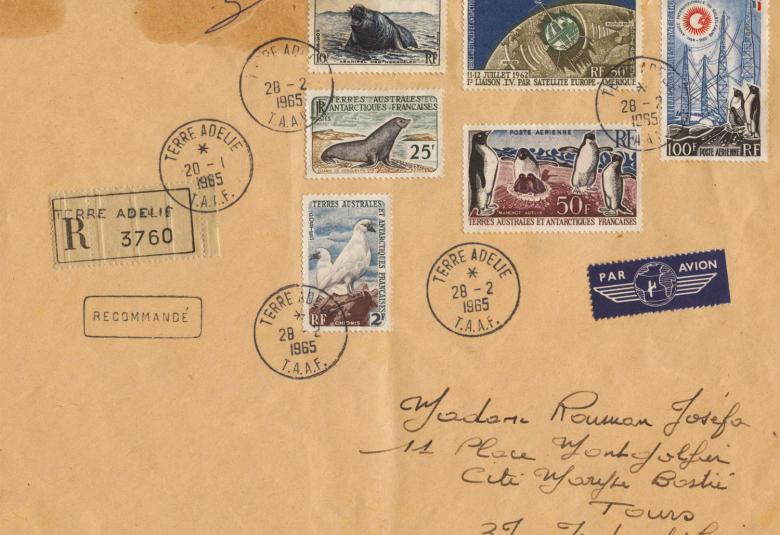 li recommandé de terre Adélie du 20 janvier 1965 pour la France affranchi à 237 F.