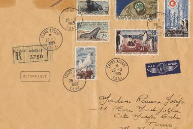 li recommandé de terre Adélie du 20 janvier 1965 pour la France affranchi à 237 F.